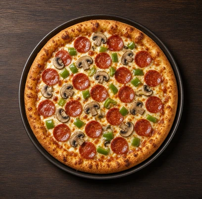 Whole pizza with three toppings